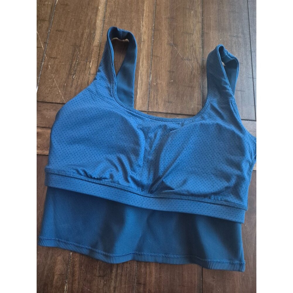 Skechers Blue Ribbed Longline Sports Bra M - Picture 4 of 6